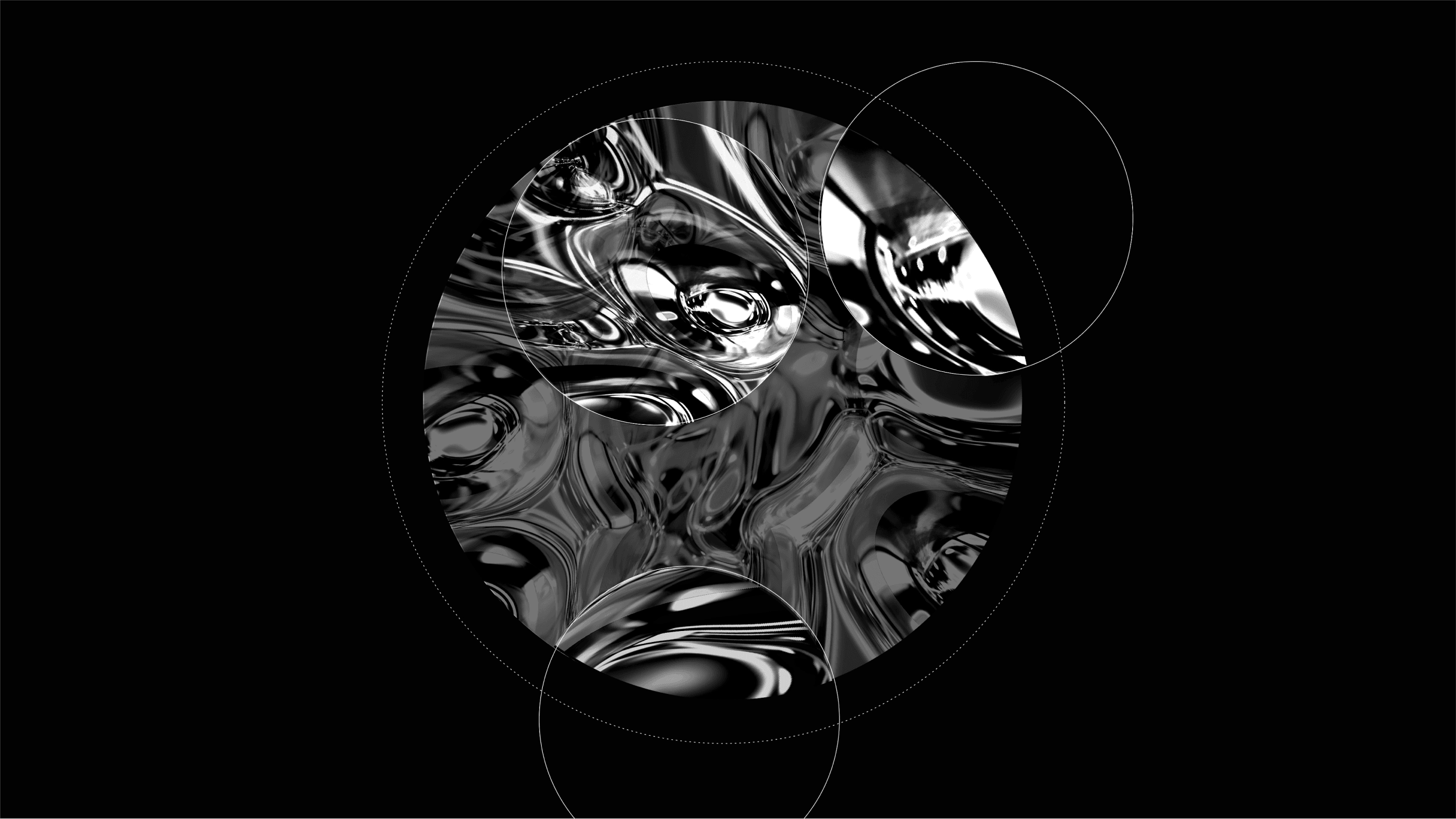 Abstract circle of black and white swirls, on a black background