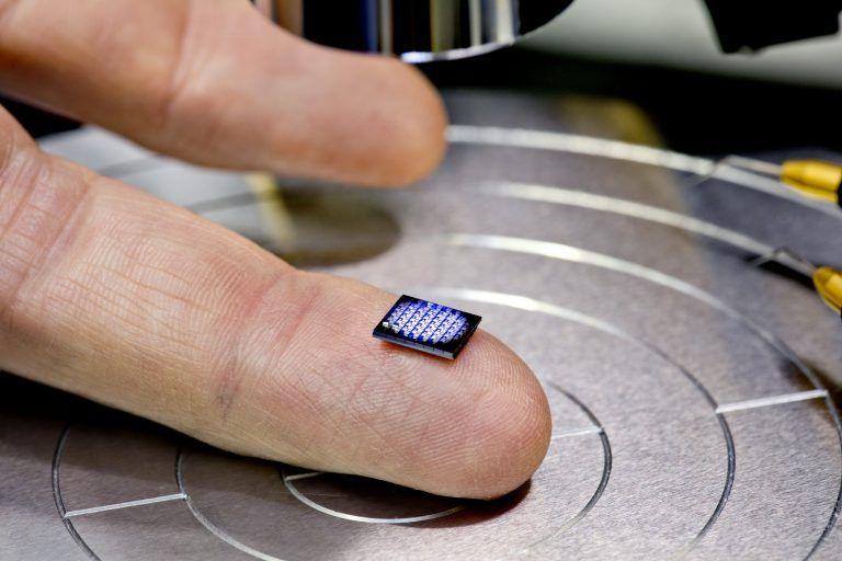 The world's smallest computer on the tip of a human finger.